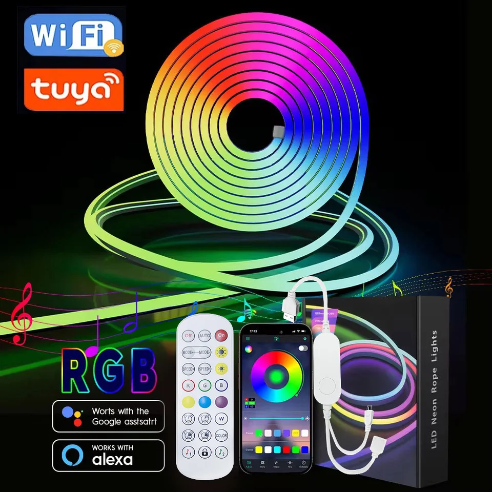Neónové svetlo RGB LED pásik 5V USB 1M 2M 3M 5M TUYA WIFI Bluetooth App App diaľkové ovládanie vodotesná flexibilná páska TV podsvietenia lano lano