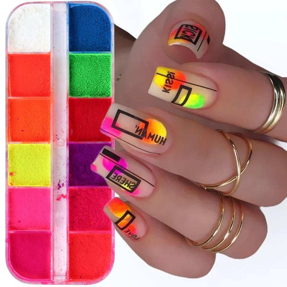 Neónový prášok na nechty trblietky Fluorescenčný pigment ružový žltý nechtový umenie Dipp Prach DIY GEL Poľsky kreslenie manikúrové dekorácie Saye