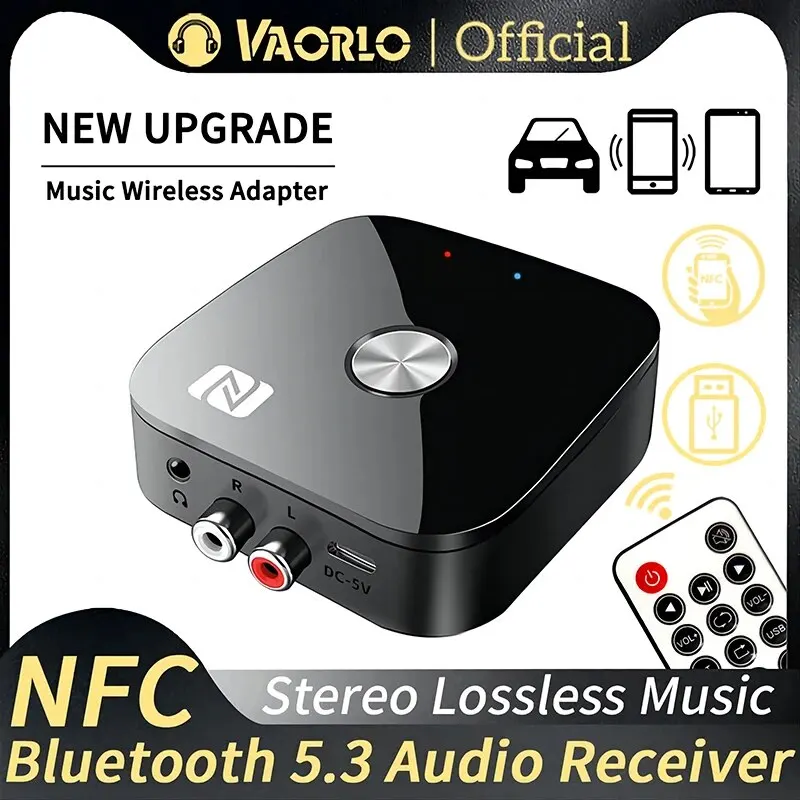 NFC Bluetooth 5.3 Audio prijímač 3,5 mm AUX R/L RCA Stereo HIFI Hudobný bezdrôtový adaptér s mic USB U-Disk Play Diaľkové ovládanie