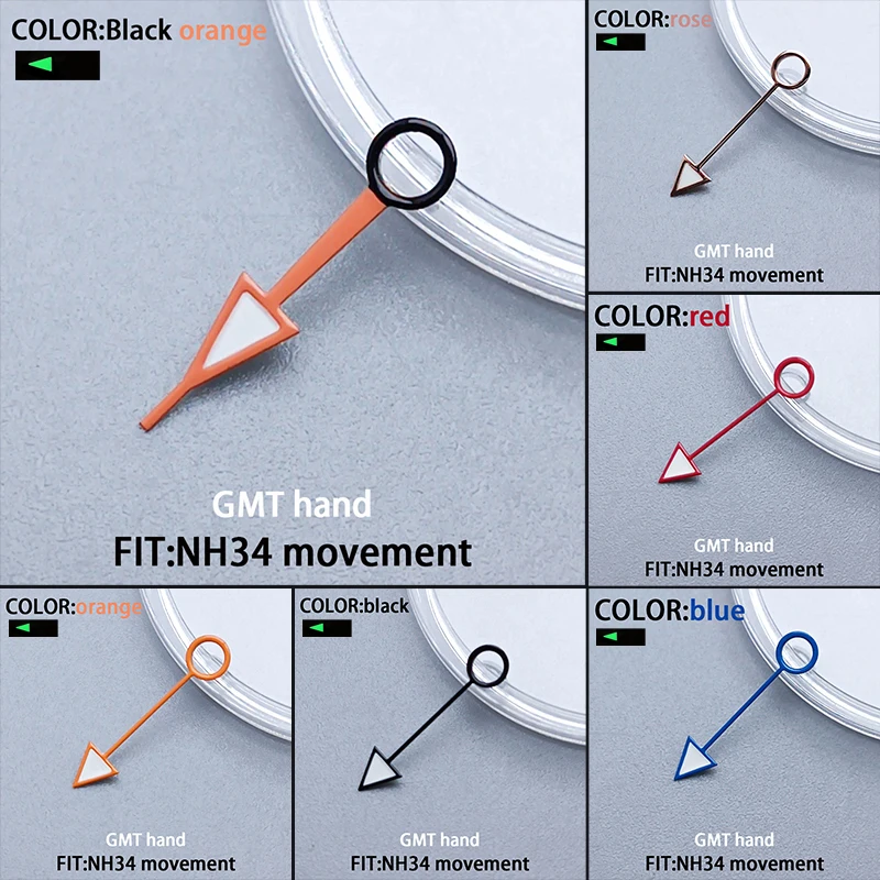 NH34 12,5 mm GMT strieborné zlato čierna oranžová modrá červená červená GMT Ruky zelené svetelné fit NH34A 4R34 Pohyb Výmena dielov