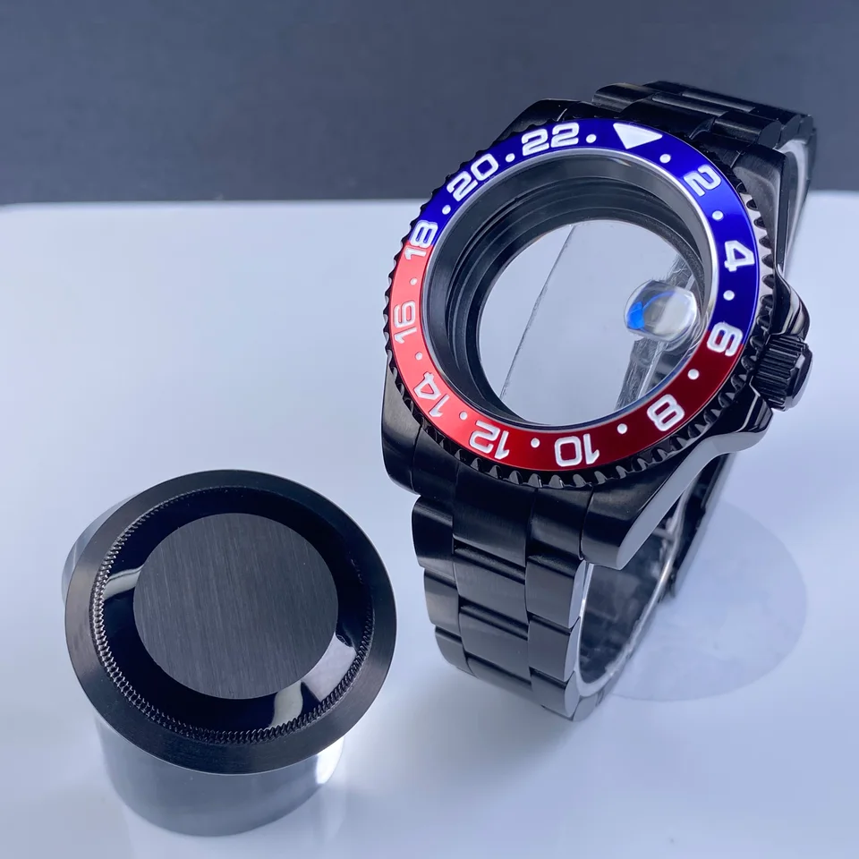 NH35 40 mm čierne hodinky puzdro Sapphire Glass Nerezová oceľ 120 Clicks Puzdro Fit NH34 NH35 NH36 MOHE