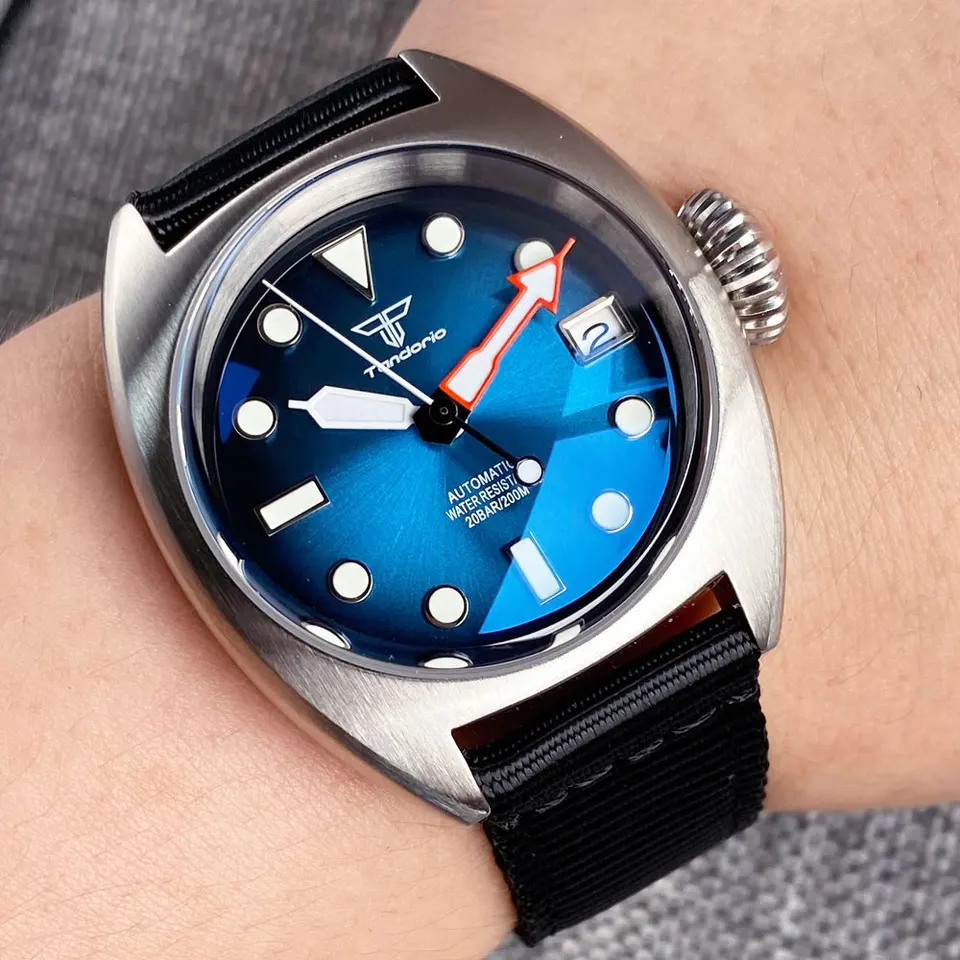 NH35 Tandorio 200M vodotesné pilotné hodinky s malými potápačmi pre mužov Sunburst Blue AR DODED SAPPHIRE CRYSTAL DATE OCELA 36MM
