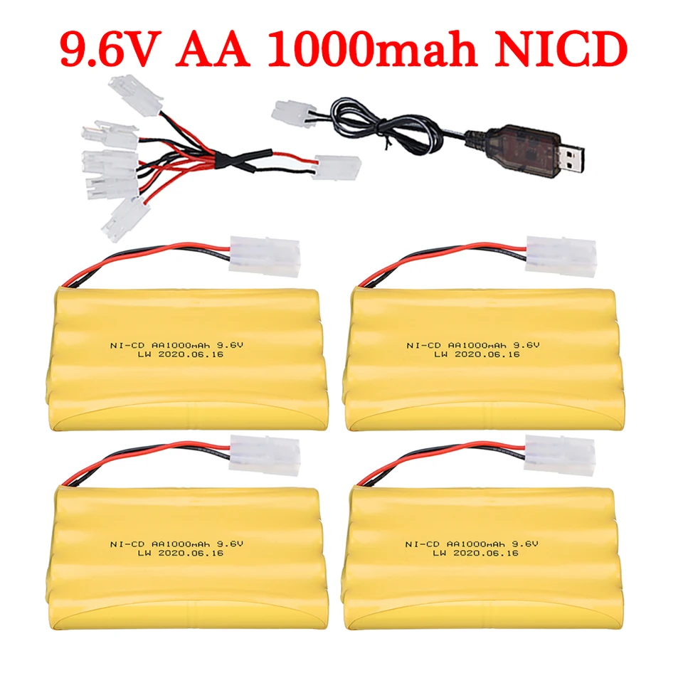 NI-CD 9,6V 1 000 mAh batéria + nabíjačka USB pre RC Hračky Tank Tain Train Robot Boat Gun AA 9,6V 700 mAh Nabíjateľná batéria