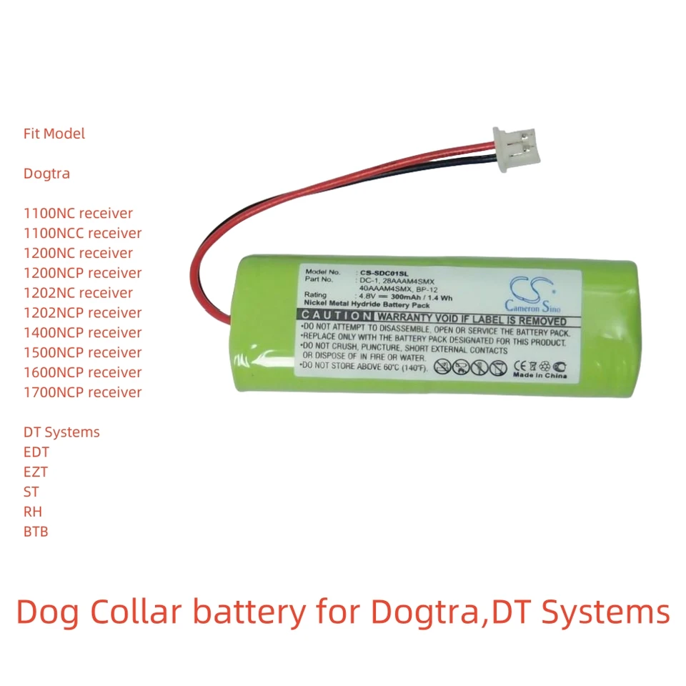 Ni-MH psí golier batéria pre dogtra, DT Systems, 4,8 V, 300 mAh, 1100NC prijímač, 1200NC prijímač, vysielač BP-12, EDT, RH, BTB, H2O 1810