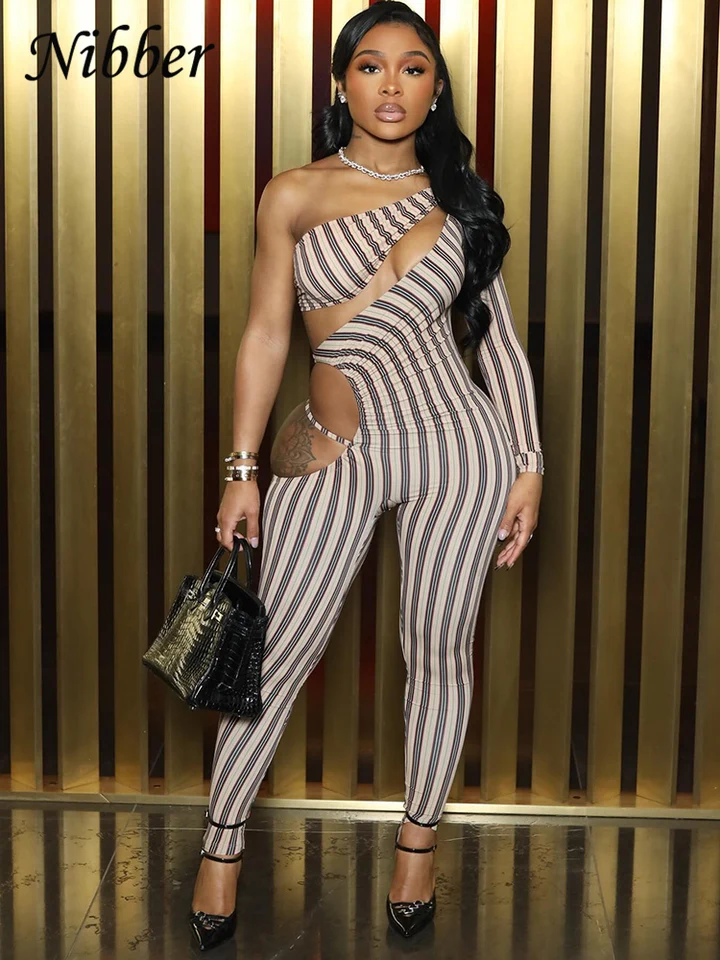 Nibber sexy duté kombinézy Ženy Ruched Nepravidelný bedrový klub Stripe Print Full Sleeve Midnight Activity Fit Corths Celkouts