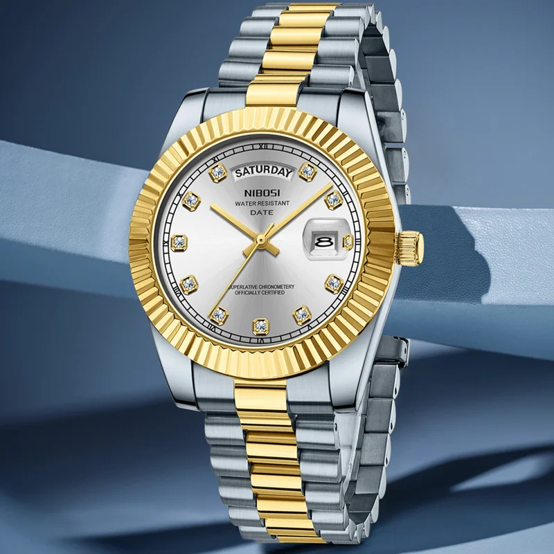 Nibosi Luxury Watch for Man Date Week Waterproof Luminát Diamond Men sledujte kremeňové hodiny nehrdzavejúca oceľ relogio maskulino