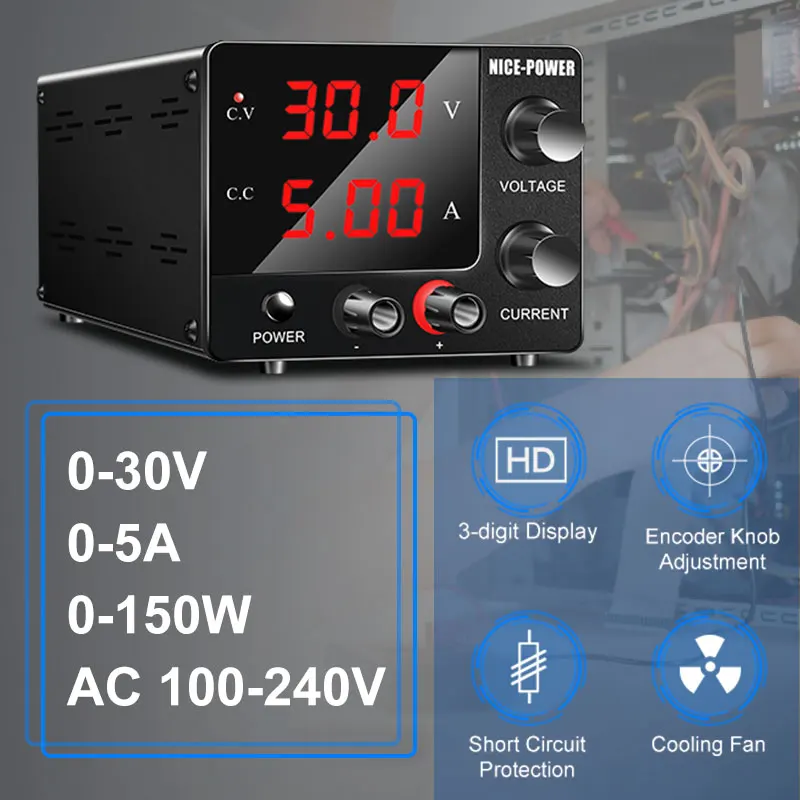 Nice Power Laboratory DC napájacie napájanie nastaviteľné 0-30V 0-5A Variabilné napájacie napájacie napätie regulátor údržby pracovné stoly DIY
