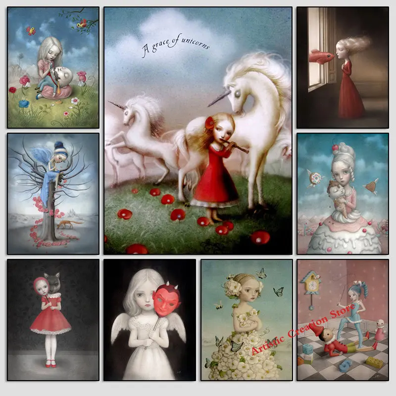 Nicoletta Ceccoli plagáty plátno maľba tlač hd girl Picture Fairy Tale World Pictures pre škandinávsku spálňu stenu domáci dekor