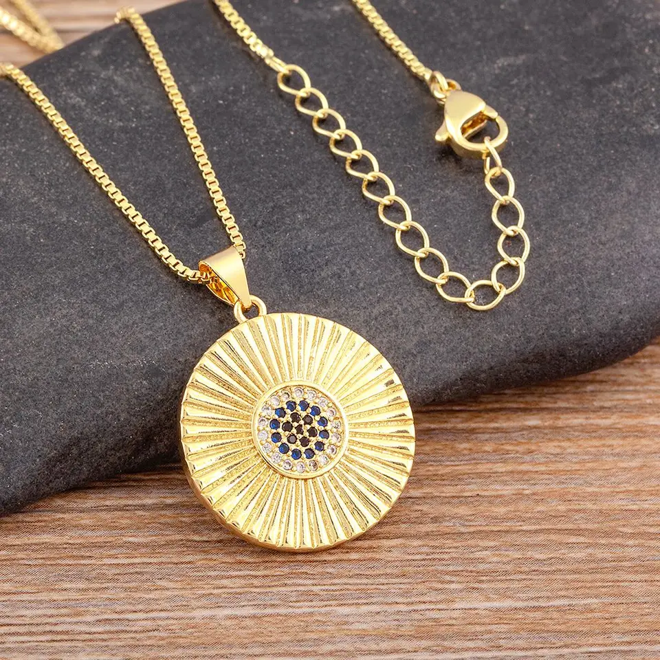 Nidin zlatá farba prívesok Náhrdelník Round Blue zirkon kúzlo klenba retiazka Collier for Women Party Svadobné šperky darček
