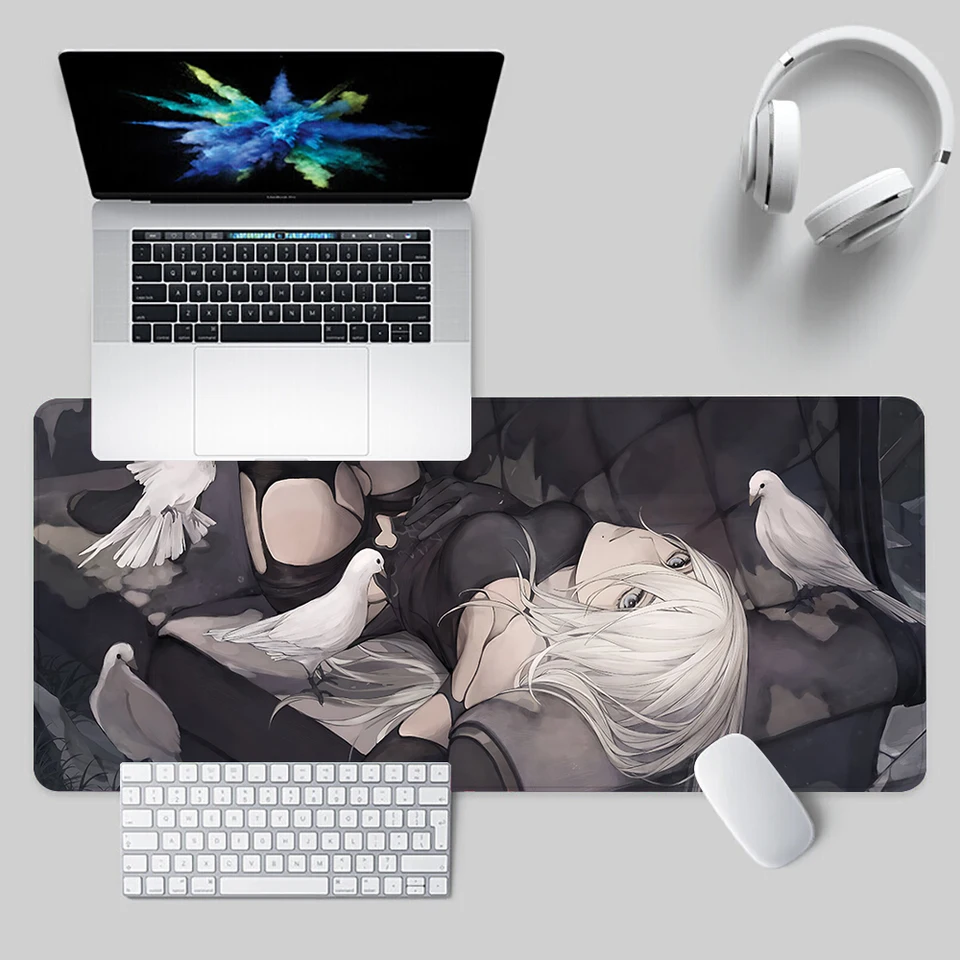 Nier Automata 2B MousePad HD Tlač počítačov počítačových hráčov Locking Edge Non-Slip Mouse Pad XXL90X40CM Klávesnica PC Desk Pad Pad
