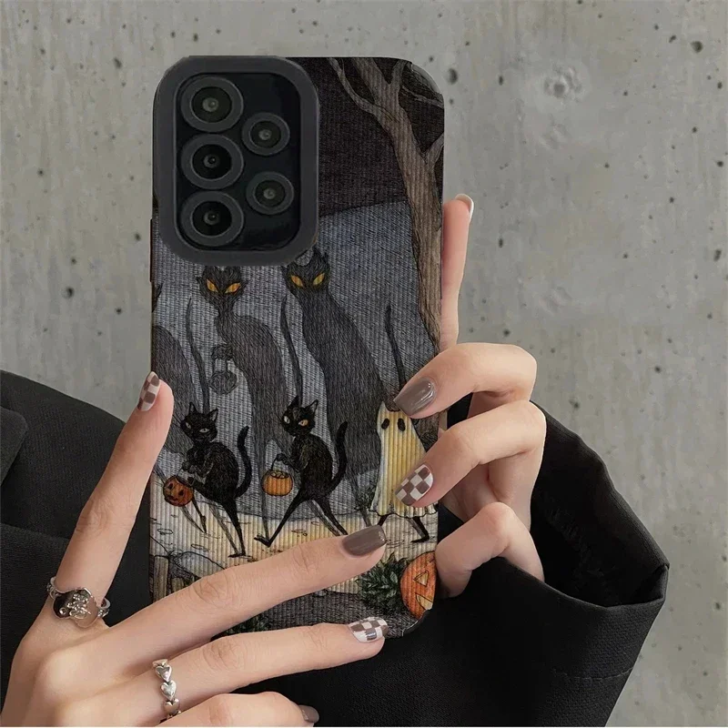 Night Cat Elf Fox Silikone Leather puzdro pre Samsung Galaxy S22 S23 S24 Ultra A54 A34 A53 A51 A52 A23 A32 A31 A71 A73 A73 A14 A13 A13 A12 A12