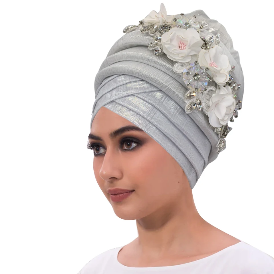 Nigéria Auto Gele Headtie už vyrobená svadobné gély Ženské hlavové zábaly s diamantovým kvetinou 2024