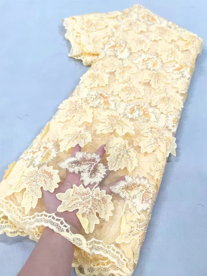 Nigérijská čipka Tulle Lace Tkanina na šitie, svadobné šaty, Guipure šifónovej strany, vysoké kvalitné, flitre, 5yard, 2024 XL013