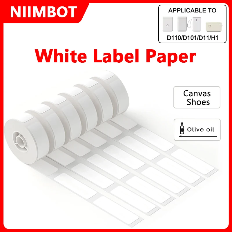 Niimbot 6Rolls Thermal Label Paper White Self-Abodesívna vodotesná nálepka UV značka pre D110 D11 D101 Mini Prenosná tlačiareň bez atramentu