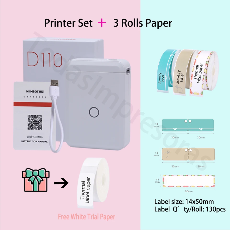 NIIMBOT D110 MAKER MAKER MAKER MINI Vreckový termálny štítok TLAČKA VŠETKO V ONE DATE DÁTUM NA STACKER STACKER Rôzne štítok papier