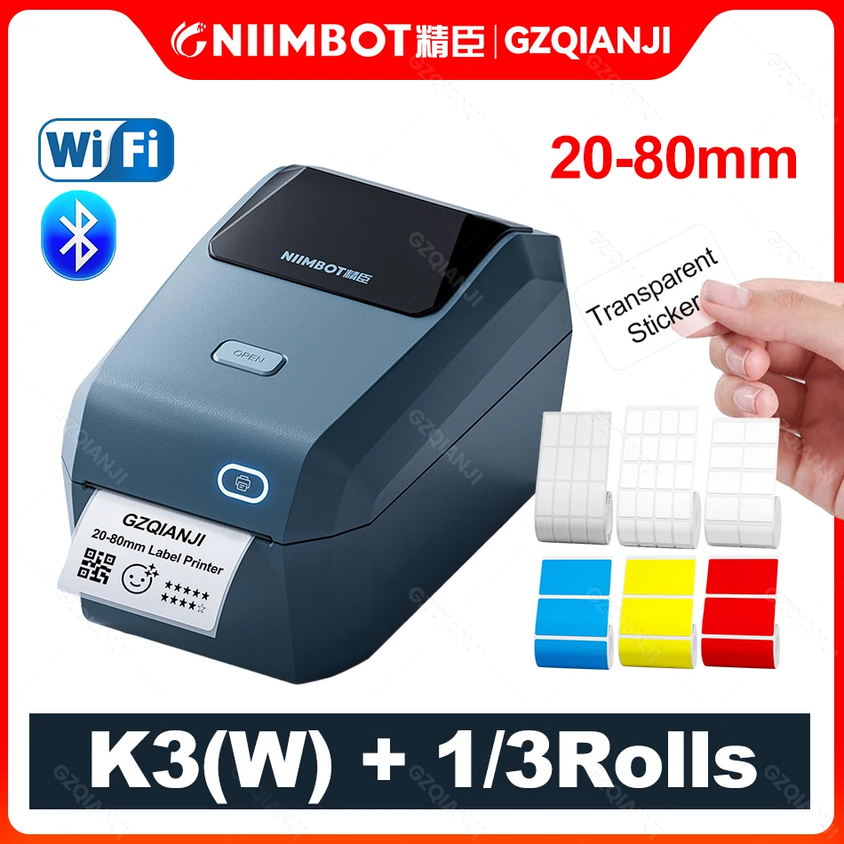 NIIMBOT K3 USB Desktop Label Printer Wireless Bluetooth WiFi 3 -palcový tepelný výrobca prepravu čiarového označenia označujúci stroj 80 mm