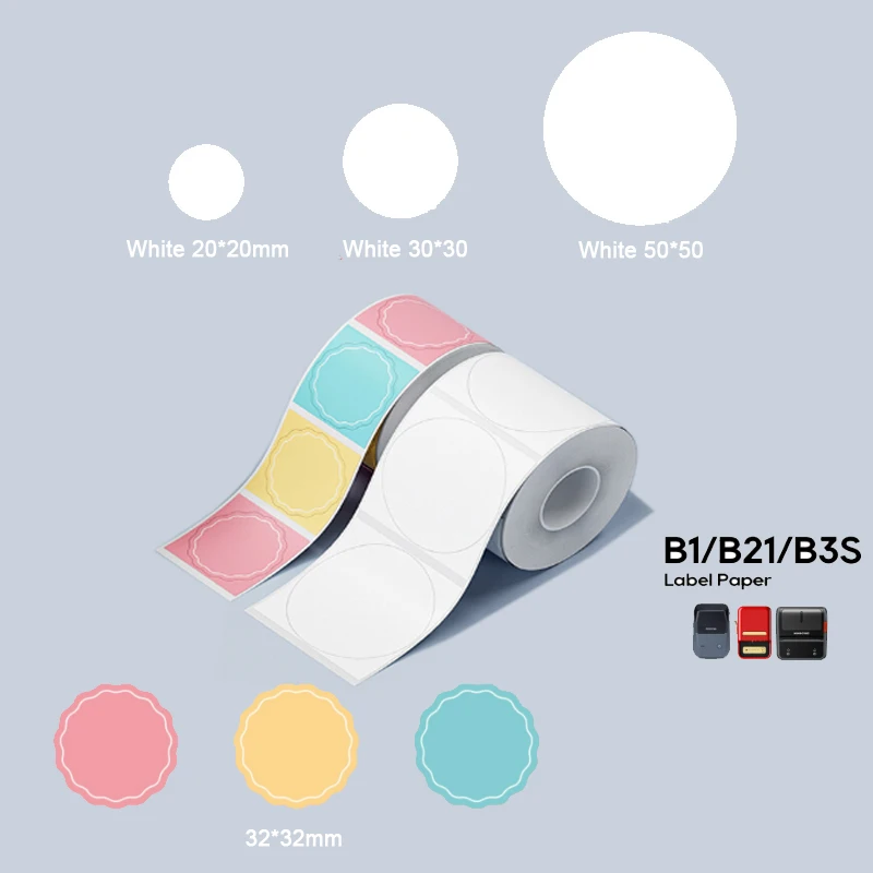 Niimbot Oficiálny štítok papier papier Round White Priehľadná nálepka papierové rolky pre B21 B1 B203 Label Machine Printer