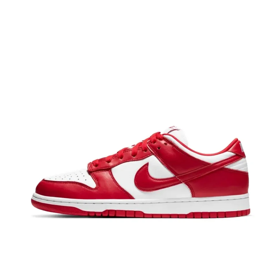 Nike White and Red Colorway Dunk Low Original Pánske a dámske módne obuv na nosenie odolných sklzom odolným v oblasti sklzu ležérne topánky