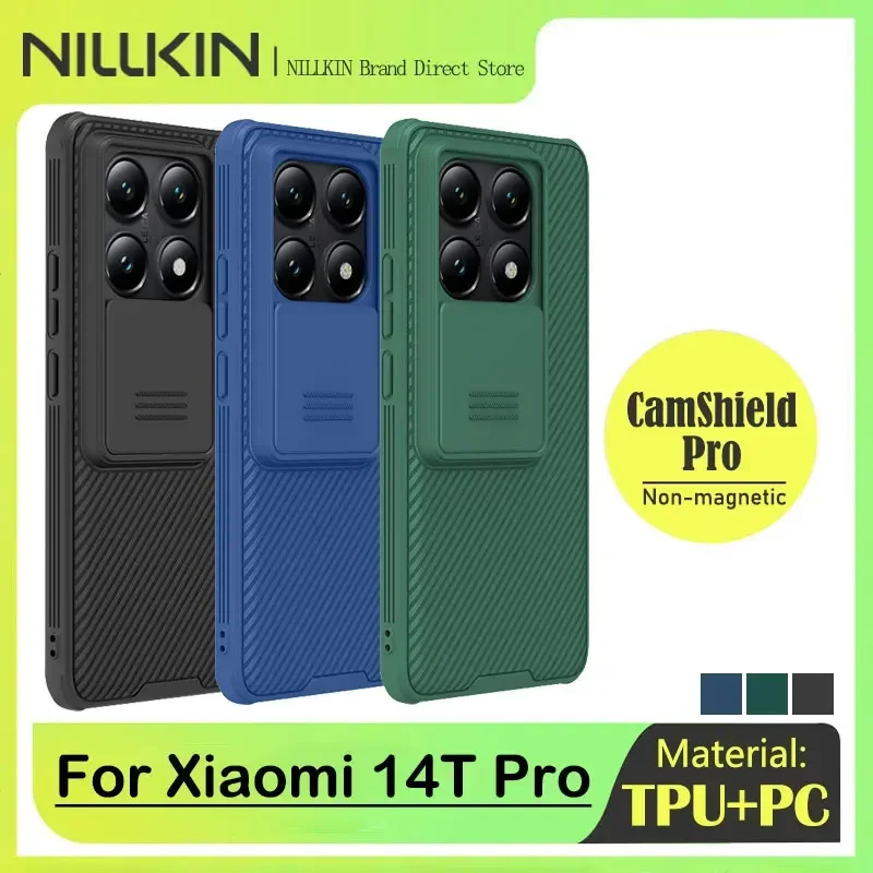 Nillkin Camshield Pro Case pre Xiaomi 14T Pro, posúvač šošovky, ochrana kamery, odolný voči nárazom, odolný voči pádu, TPU+PC, obyčajný zadný kryt