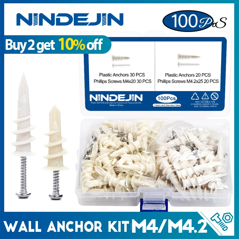 Nindejin 100ks/set samoliet suchútniky plastové kotvy so skrutkami Priehradky