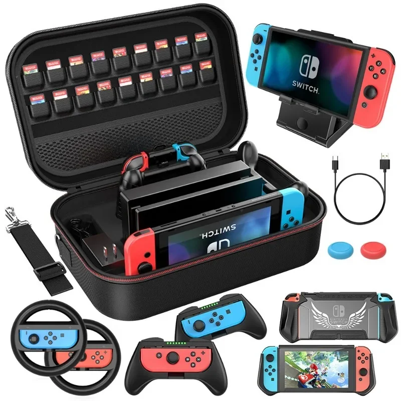 Nintendo Switch vybaveného rukoväťou filmu Temped s obrazovkou a ďalším príslušenstvom je vhodná pre prepínač Nintendo vybaveného 12 v 1 nadmernej kabelke.