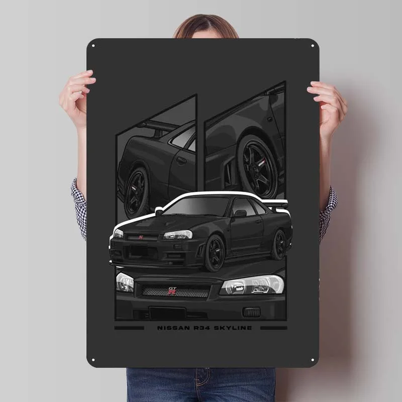 Nissan R34 Skyline Black Tinplate Sign Sign Auta