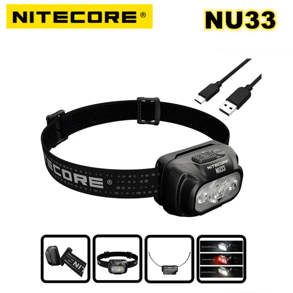NITECORE NU33 trojitý výstup USB-C Nabíjateľný svetlomet 700LUMENS Hliníkové kovové materiály Highlight High CRI LED s batériou