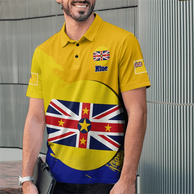 Niue Flag Map 3D tlačové pólové košele pre mužov oblečenie NU Emplysy Boys s krátkym rukávom módny erb z rukoviek polo tričko dresy topy