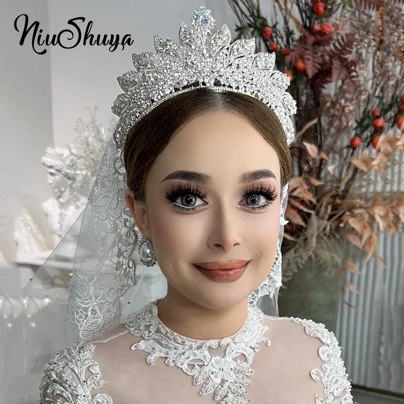 Niushuya Cubic zirkónia svadobné vlasy Koruny Svadobné poklesy hlavy princezná Corona luxusné sprievodné démy Dočasy šperky Ženy