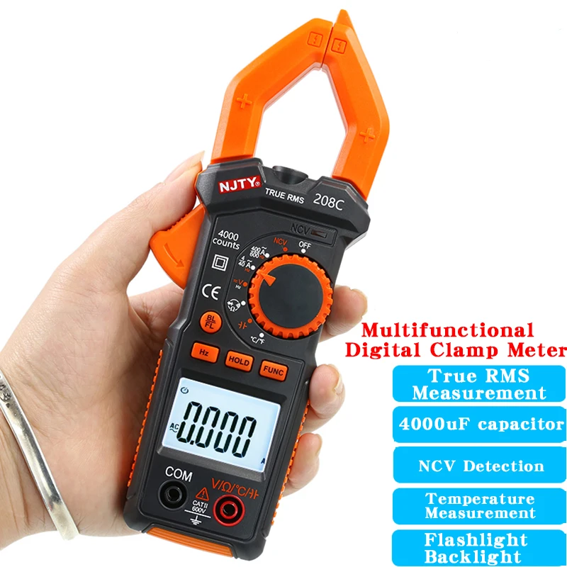 NJTY 208C SMART CLAMP METER HIGHE PRECISION ELETIMER Multimeter Multifunkčný merač domácnosti schopný merať kapacitán