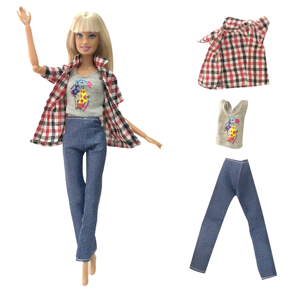 Nk 1 počítače kreslené oblečenie pre Barbie Dreys Doll Adsesters Pattern Tričko s kabátmi nohavice hračky ručne vyrábané módne outfit