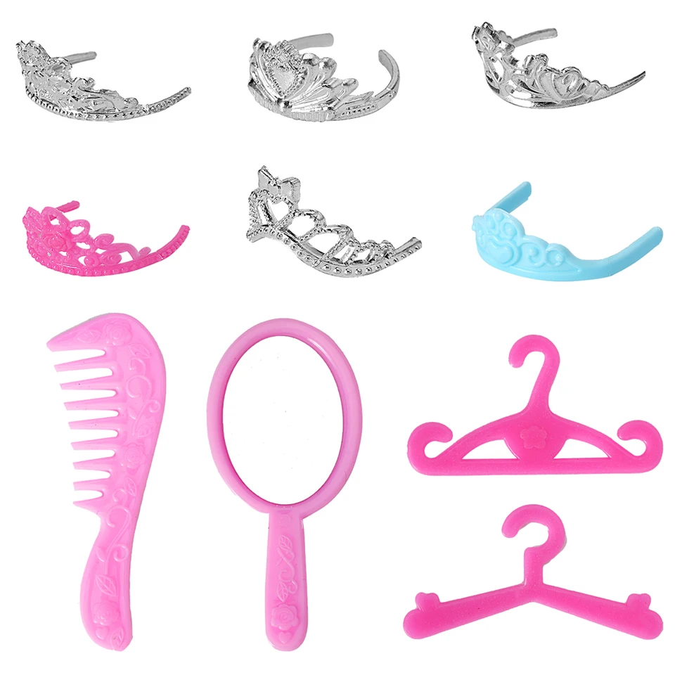 NK 10 ks 1/6 princezná Vybraná plastová zrkadlá hlavy Combs Combs Hangers for Barbie oblečené doplnky darček pre domácich majstrov