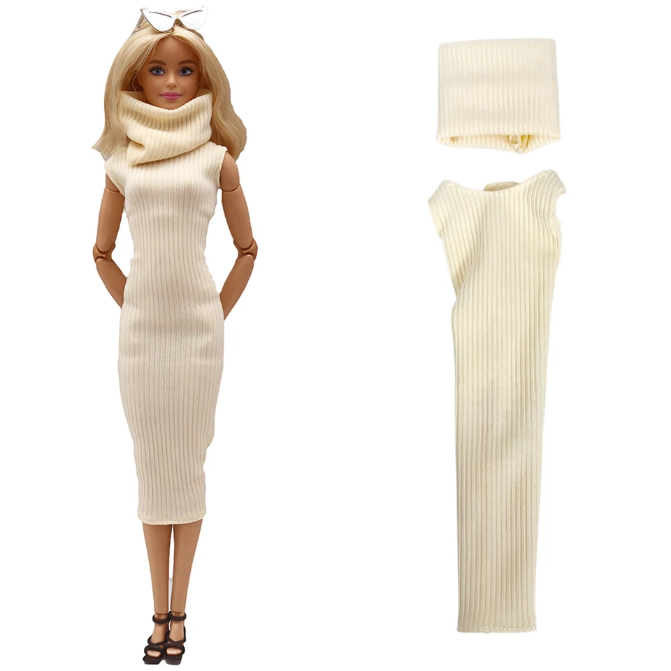 Nk 1set 30 cm princezná módne šaty módne+šatka Denná béžová sukňa 1/6 bábik