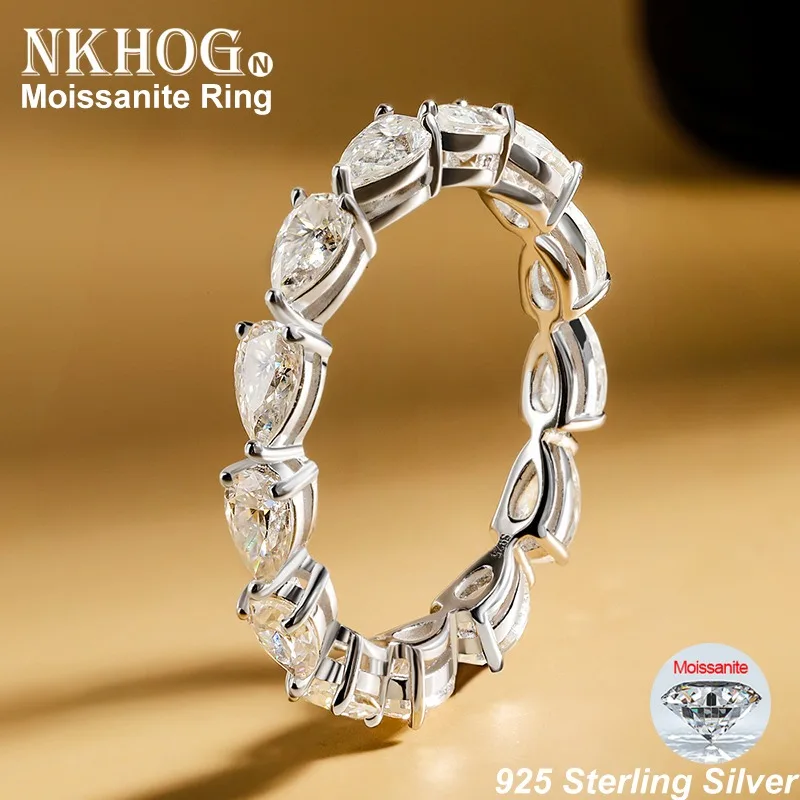 Nkhog 3*5 mm hruška strih Moissanit Ring 925 Sterling Silver 18k Zlatená voda Diamond Diamond Eternity Band Women Jewery Gift Gra