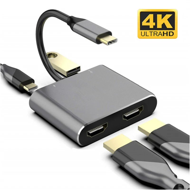 NKU USB C 4in1 Docking Station Type-C ThunderBolt3 až Dual 4K UHD Displej USB 3.0 PD Rýchle nabíjanie prevodníka pre MacBook Pro