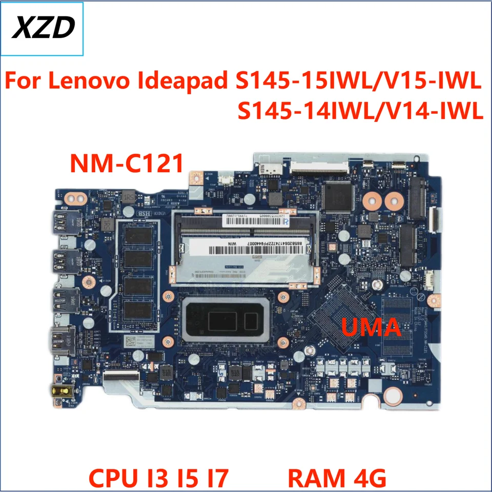 NM-C121 HEACBOARD pre Lenovo IdeaPad S145-14IWL V14-IWL S145-15IWL V15-IWL LAPTOP s základnou doskou I3 I5 I7 CPU UMA 100%