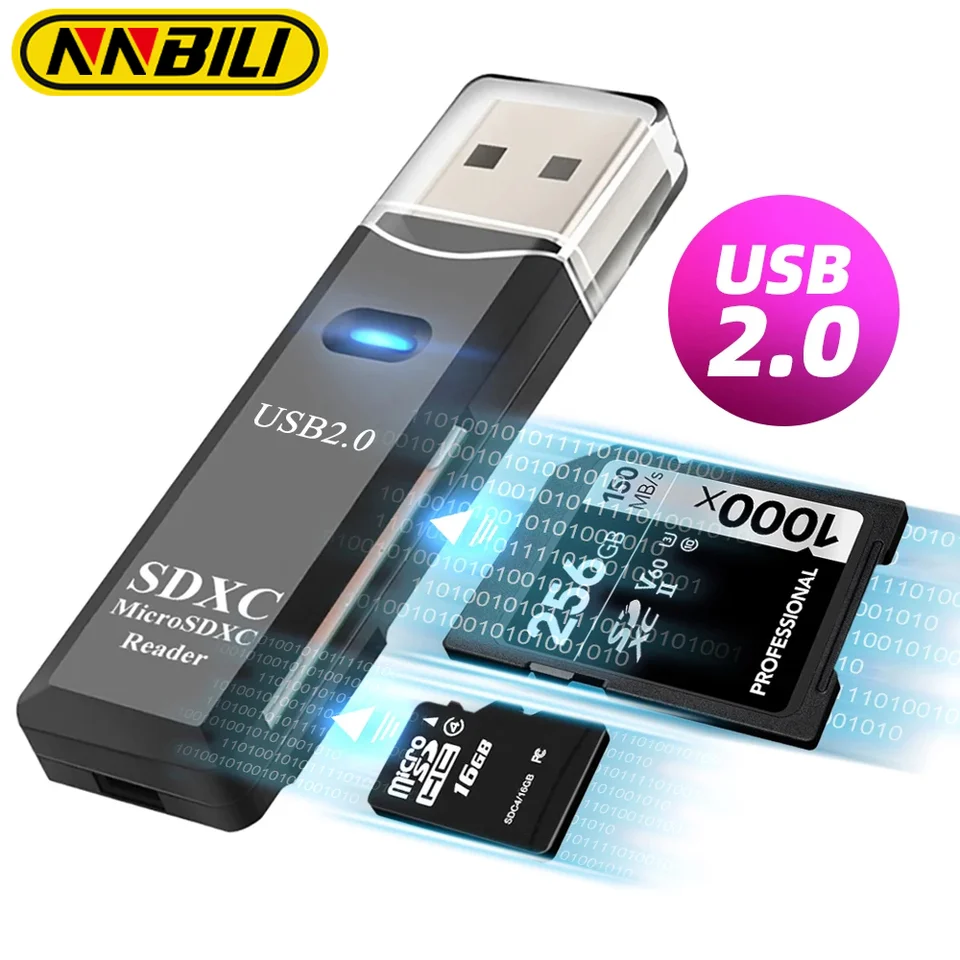 NnBili 2 v 1 TF SD Card Reader USB 2.0 CardReader Micro SD karta do USB Adapér Smart Card Reader Flash Drive Accessory