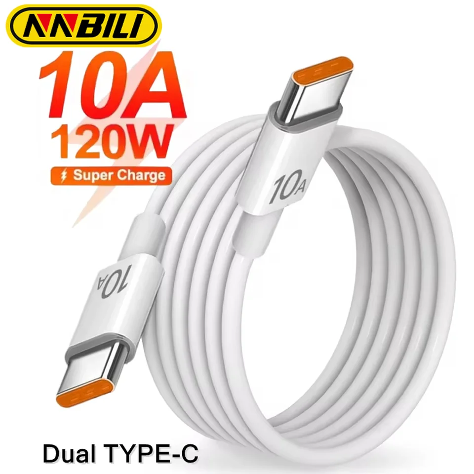 NnBili Samsung Mi Universal Fast Charger, vysokorýchlostný kábel prenosu údajov, 120 W, 10A, PD, USB Dual C až C Type