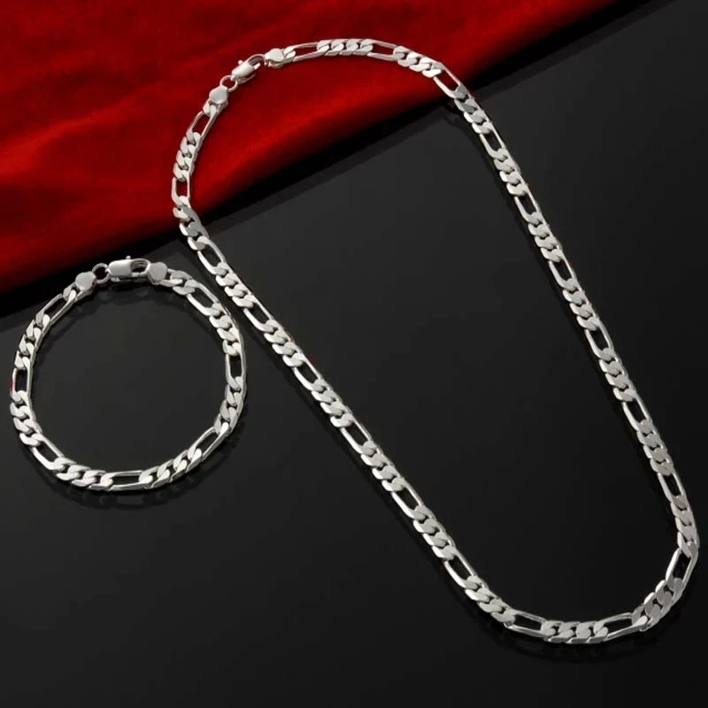 Noble New Case 925 Sterling Silver 4 mm reťazce pre mužov Ženy Náramok Náramok Náramok šperky Set Lady Christma Darčeky Kúzla Svadba