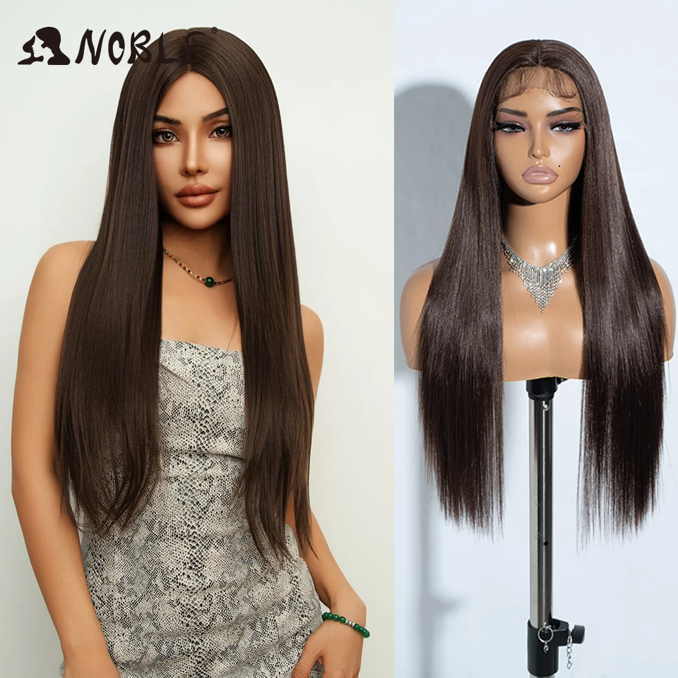 Noble syntetická čipka predná parochňa 28inch dlhá rovná čipka hnedá s vysokou hustotou čipky parochne Cosplay parochňa pre ženy, čipky predné parochne