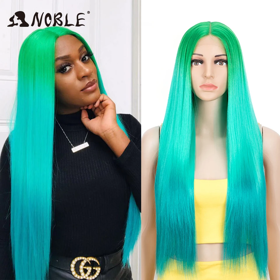 Noble syntetické čipky predné parochne pre čierne ženy zelené farby vlasy Dlhá rovná parochňa s 30 palcami čipky parochne odolné voči tepelne parochne Cosplay