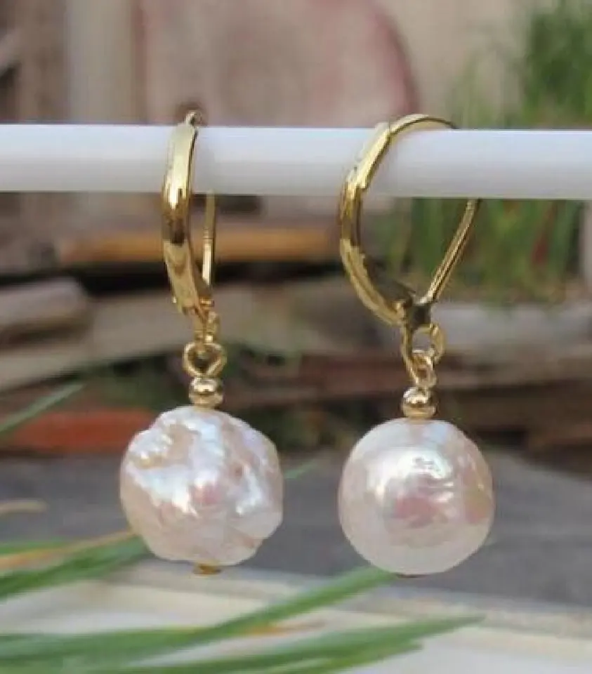 Noble šperky očarujúce 10x11mm Prírodné morské barokové zlato ružová kvapka perlové náušnice 14k/20 žltých zlatých háčikov