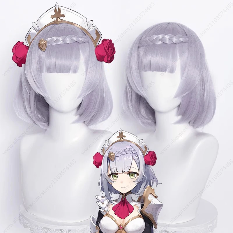 Noelle cosplay parochňa 35 cm dlhá strieborná fialová vrstvená tepelne odolné syntetické vlasy