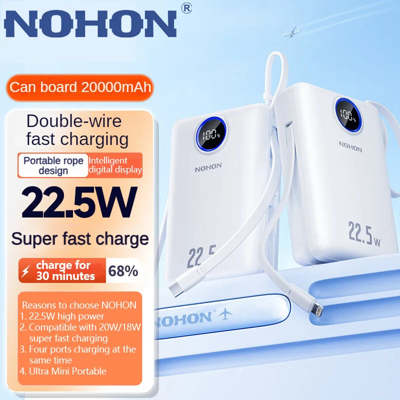 Nohon Power Bank 20000MAH 22,5W Super rýchle nabíjanie za iPhone 14 Xiaomi 13 Huawei Prenosné lietadlo Powerbank Outdoor nabíjačku