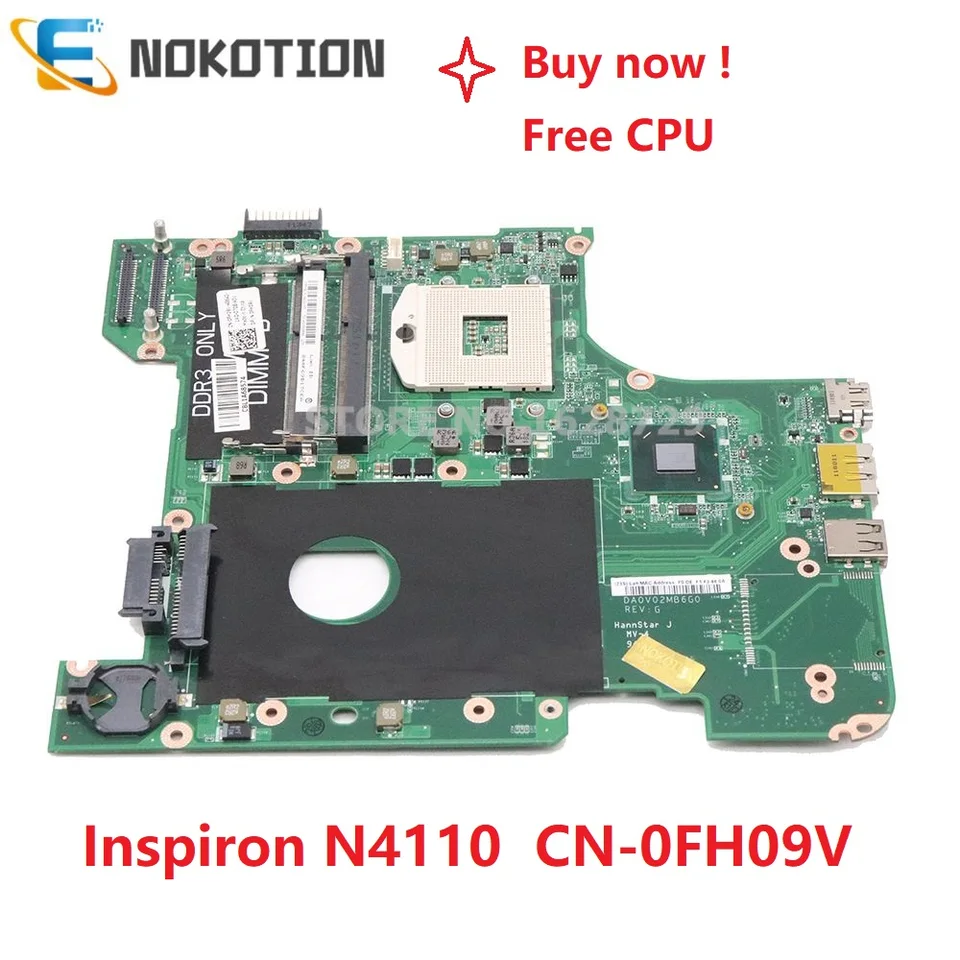 Nokotion DA0V02MB6G0 CN-0FH09V 0FH09V FH09V pre Dell Inspiron 14R N4110 Základná doska LAPTOP HM67 DDR3 HD GMA PLNÝ TEST Free CPU zadarmo CPU