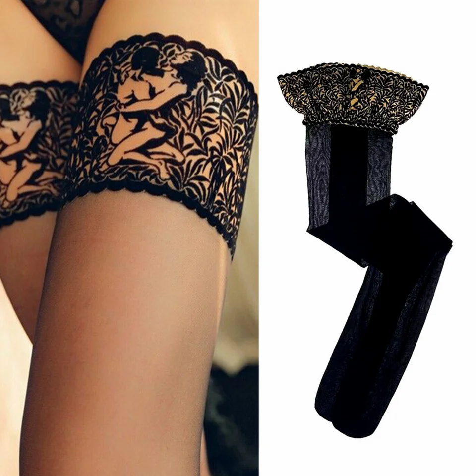 Non -Slip Silikone Stocking Dámsky módny páv čipk