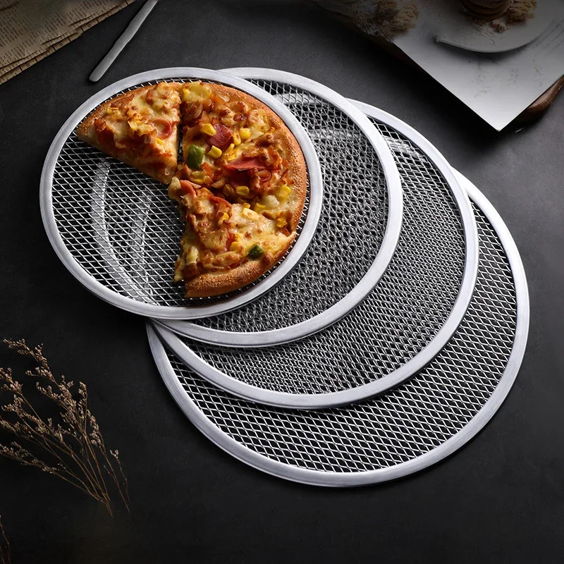 Non-stick Pizza Baking Tray Aluminum Metal Pizza Screen 6/8/10/12/14inch Heat Resistant Barbecue Mat for Oven Outdoor BBQ Grill