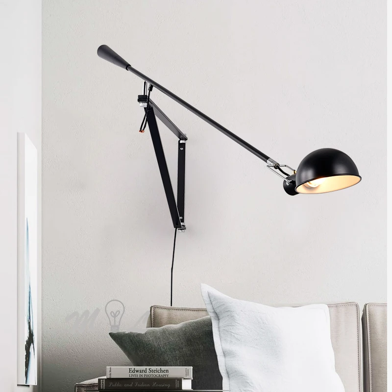 Nordic Art Deco Wall lampa Iron LED stena+lampy pre obývaciu izbu Svetlo svietniks stena svetlo otočné dlhé rameno E27 nástenná lampa