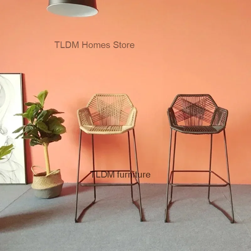 Nordic Bar Stool Minimalistická moderná vysoká stolica stolička Rattan Predsedníčka Zadná opera