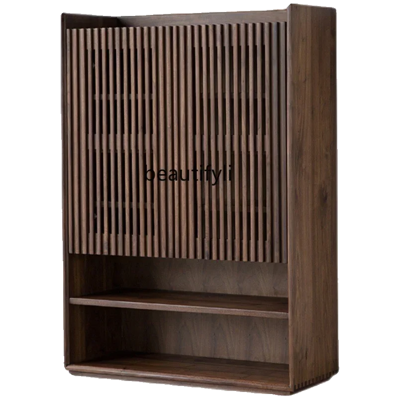 Nordic Black Wrear Wooden Drevená obuv skrinky na masívne drevo Moderná minimalistická prierezová priečka sála skrinka